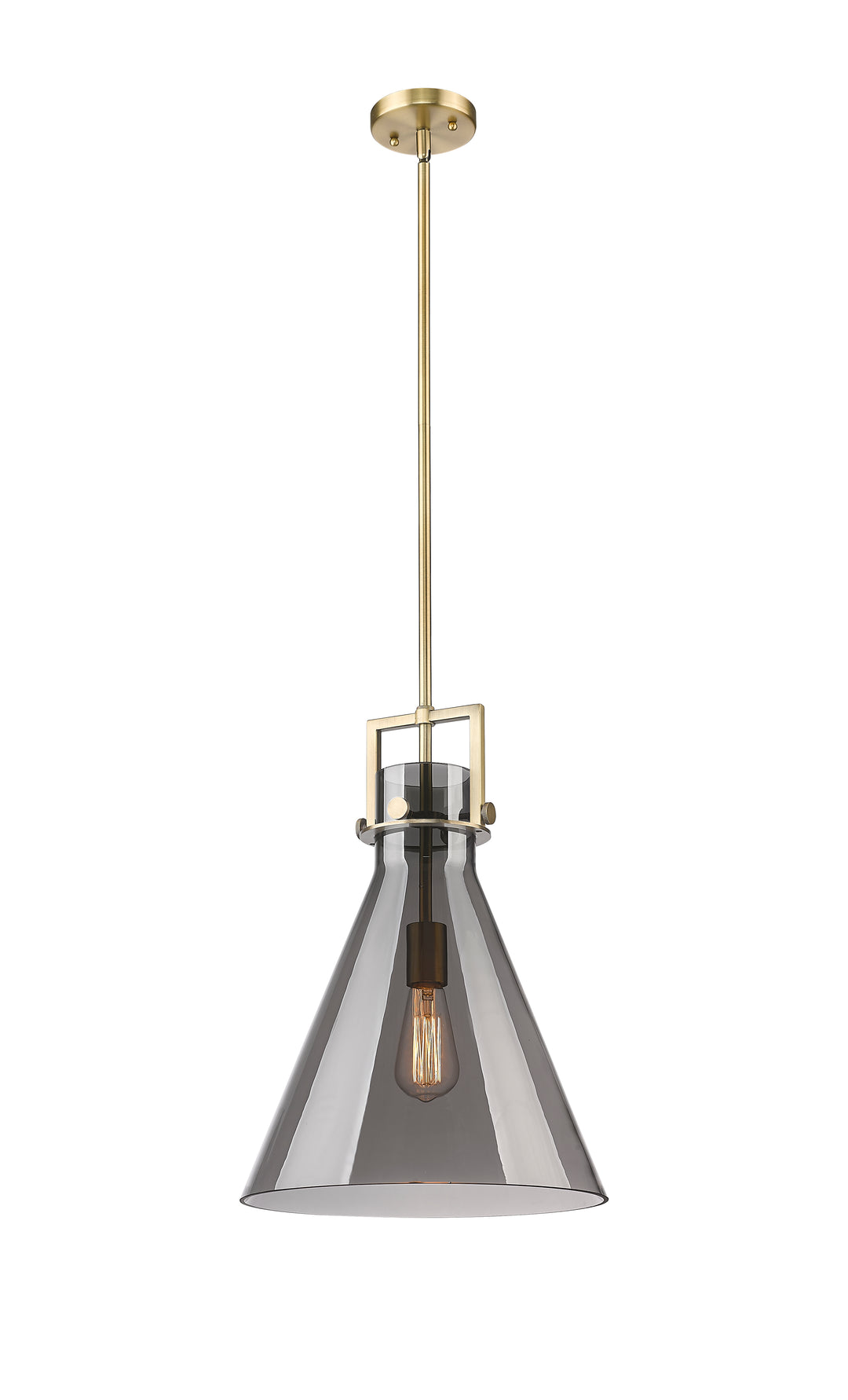 Innovations Lighting Newton Cone 14" Pendant - Brushed Brass Pendants Innovations Lighting Light Smoke ; Glass Type: Smoked  