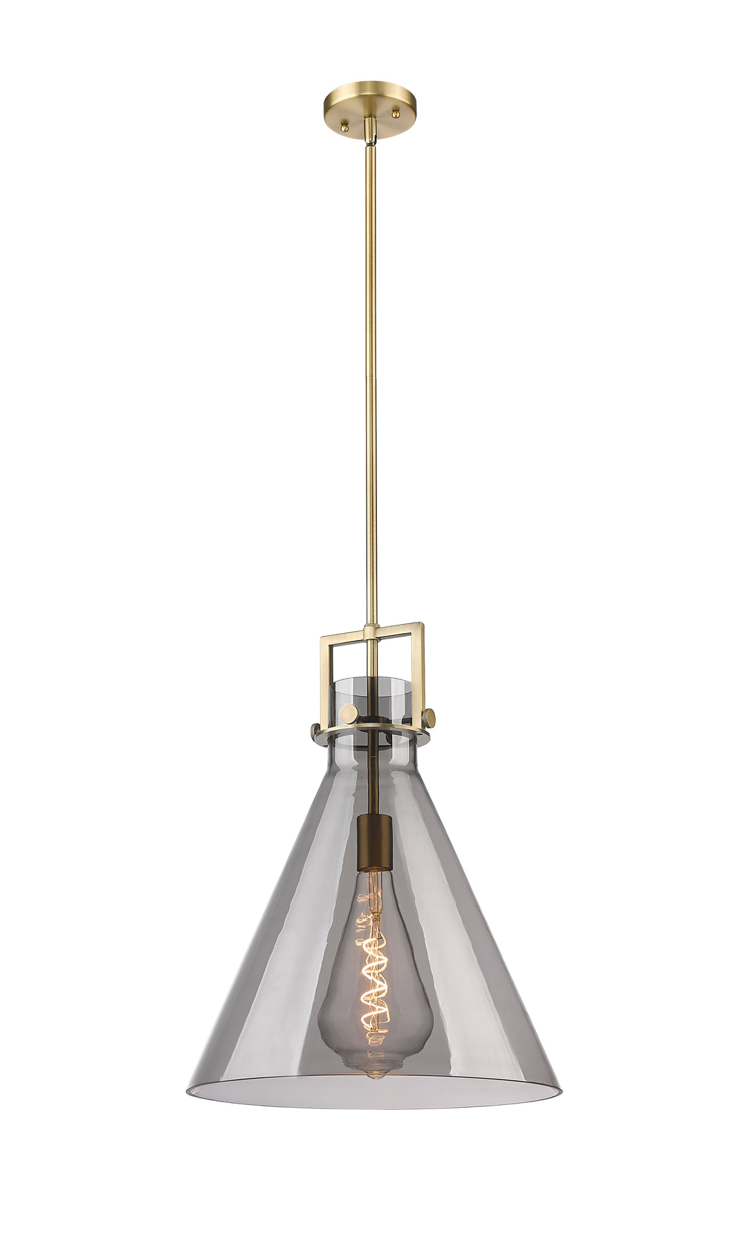 Innovations Lighting Newton Cone 16" Pendant - Brushed Brass Pendants Innovations Lighting Light Smoke ; Glass Type: Smoked  