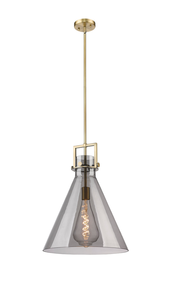 Innovations Lighting Newton Cone 16" Pendant - Brushed Brass Pendants Innovations Lighting Light Smoke ; Glass Type: Smoked  