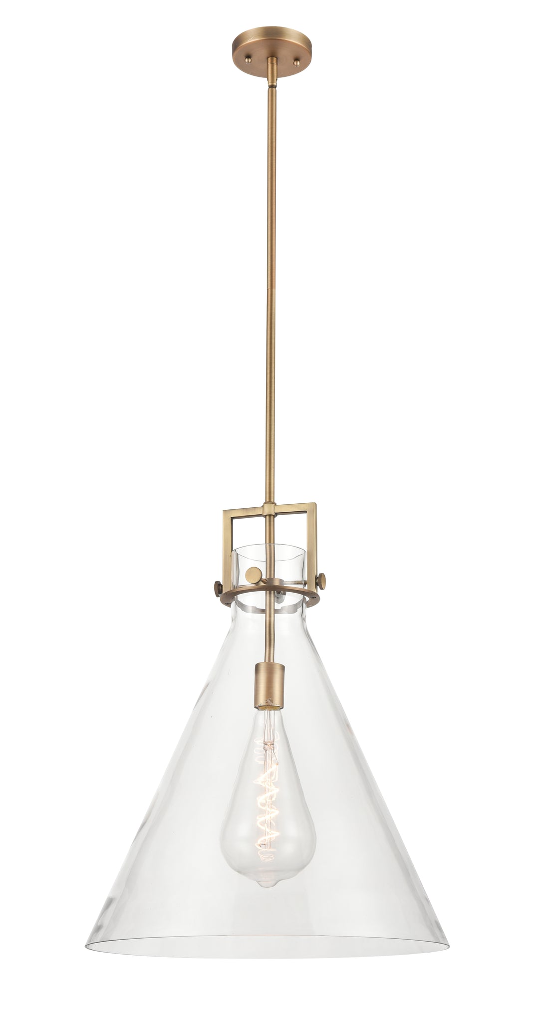 Innovations Lighting Newton Cone 18" Pendant - Brushed Brass Pendants Innovations Lighting Clear ; Glass Type: Clear  