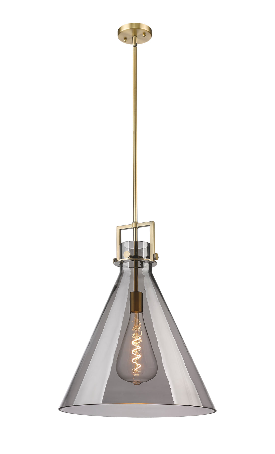 Innovations Lighting Newton Cone 18" Pendant - Brushed Brass Pendants Innovations Lighting Light Smoke ; Glass Type: Smoked  