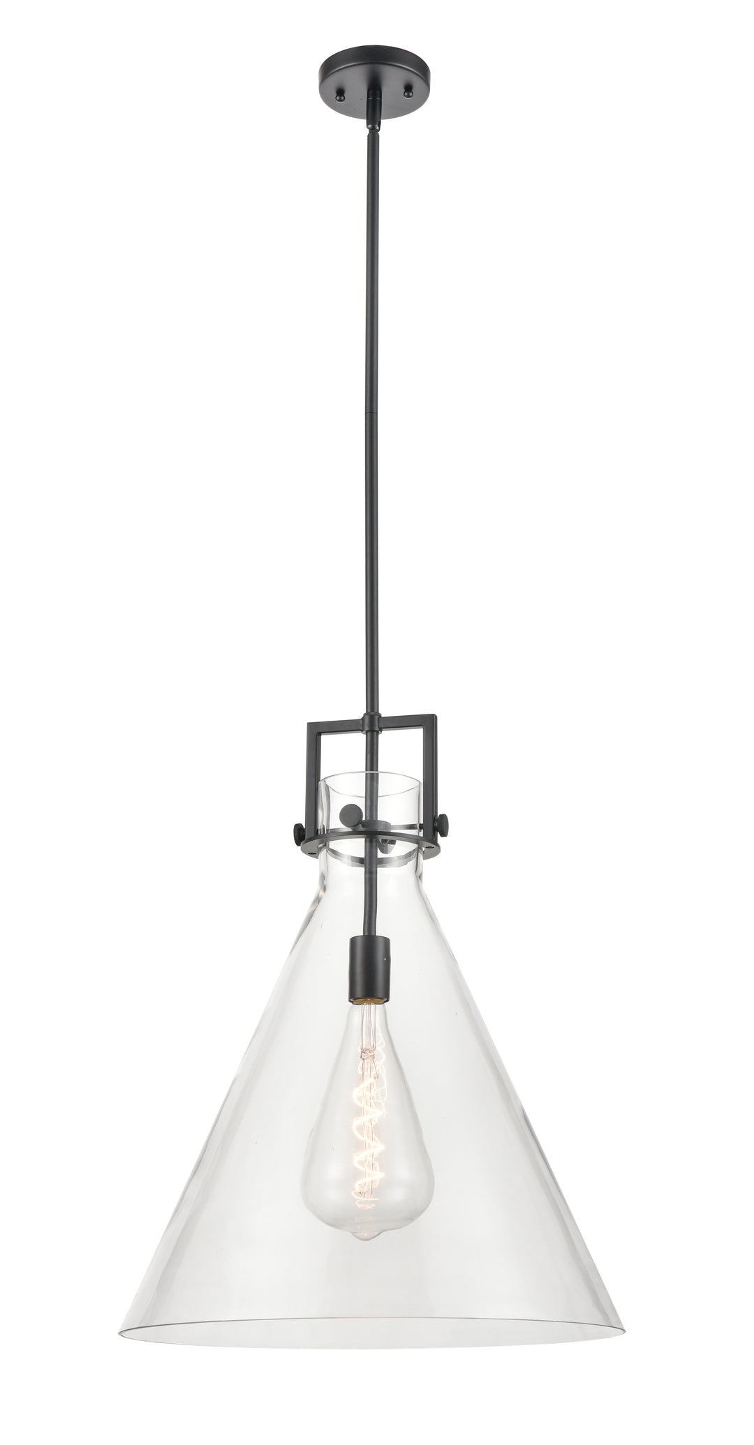 Innovations Lighting Newton Cone 18" Pendant - Matte Black Pendants Innovations Lighting Clear ; Glass Type: Clear  