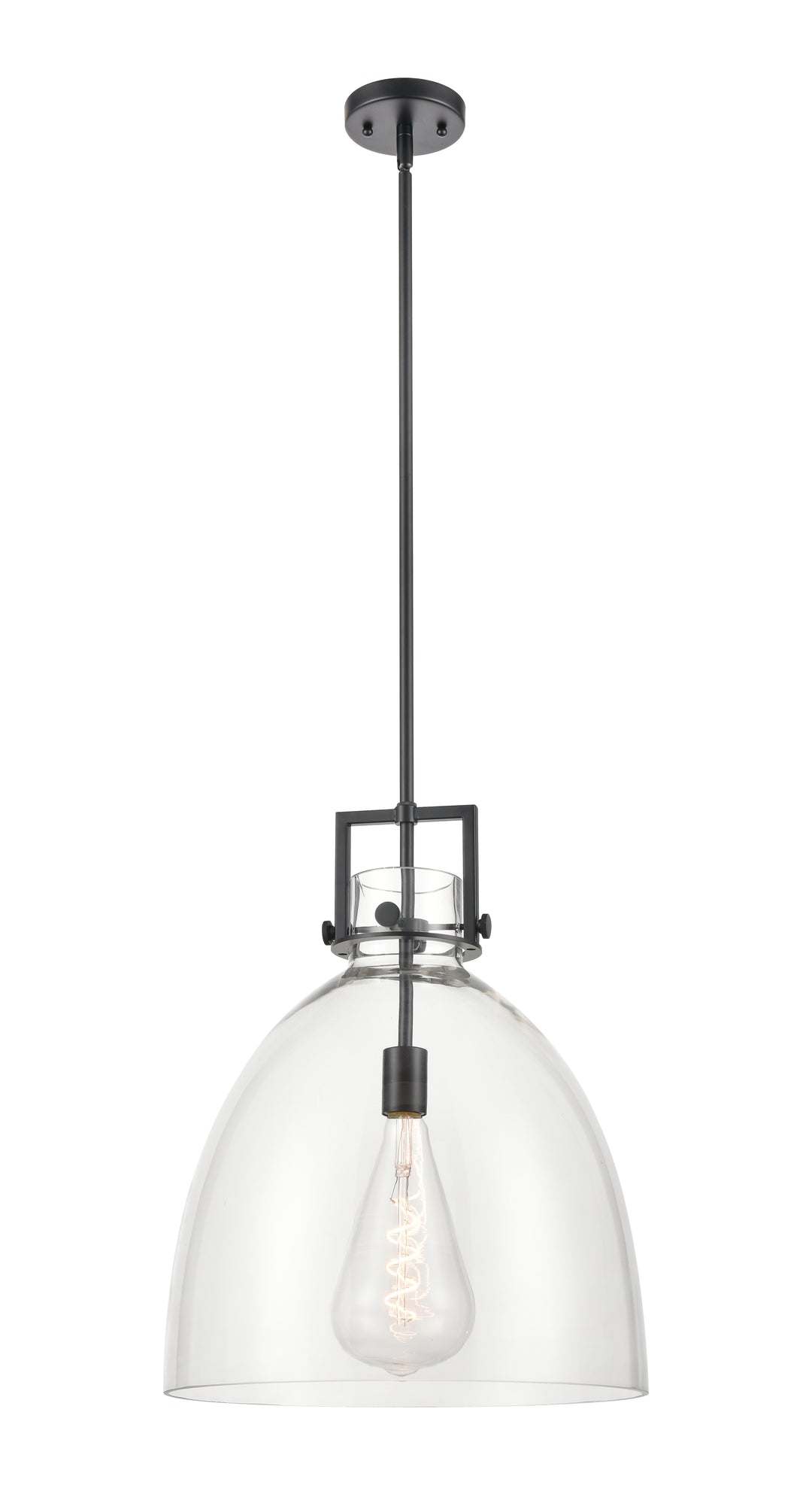 Innovations Lighting Newton Bell 16" Pendant - Matte Black Pendants Innovations Lighting Clear ; Glass Type: Clear  