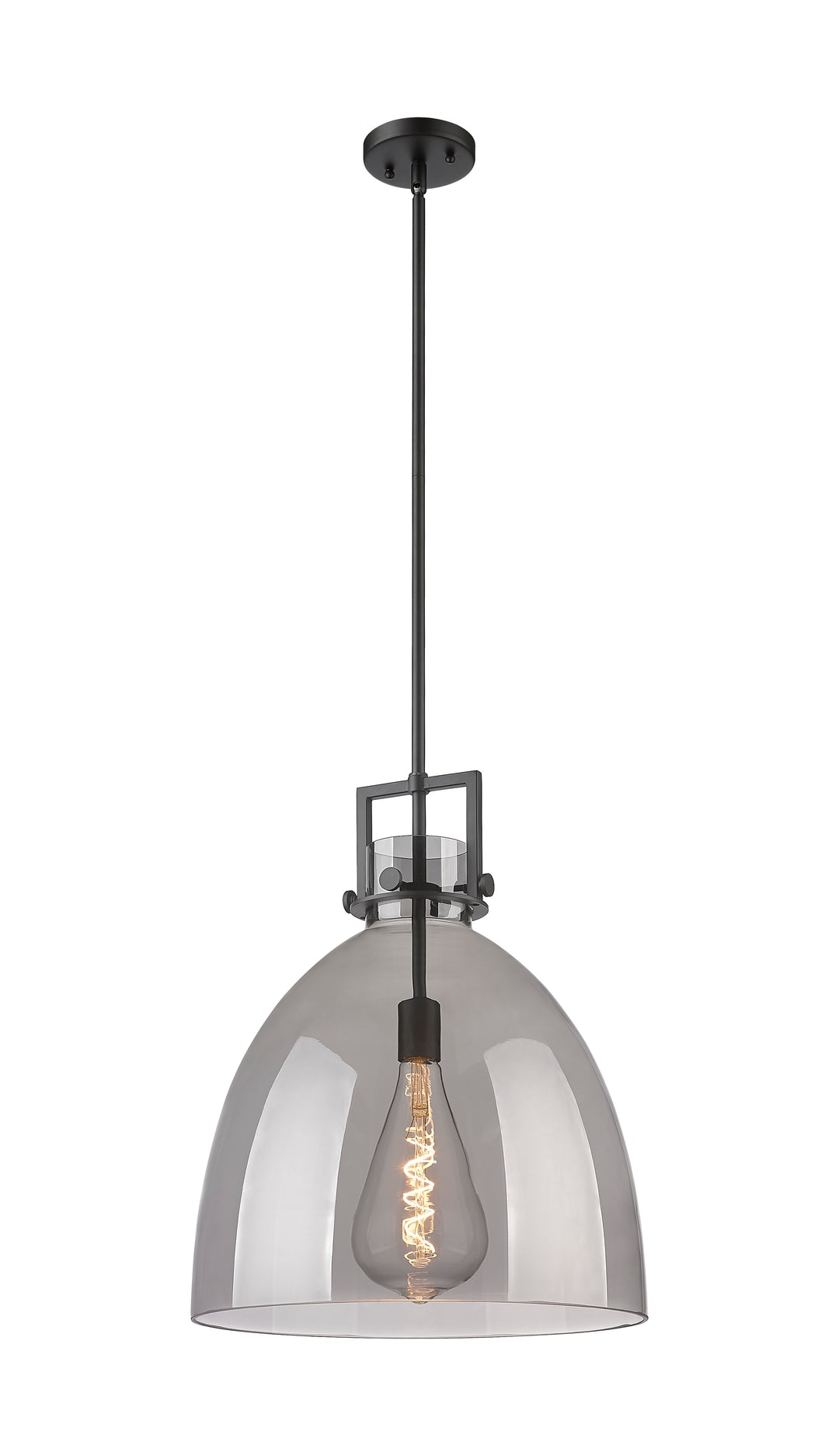 Innovations Lighting Newton Bell 16" Pendant - Matte Black Pendants Innovations Lighting Light Smoke ; Glass Type: Smoked  