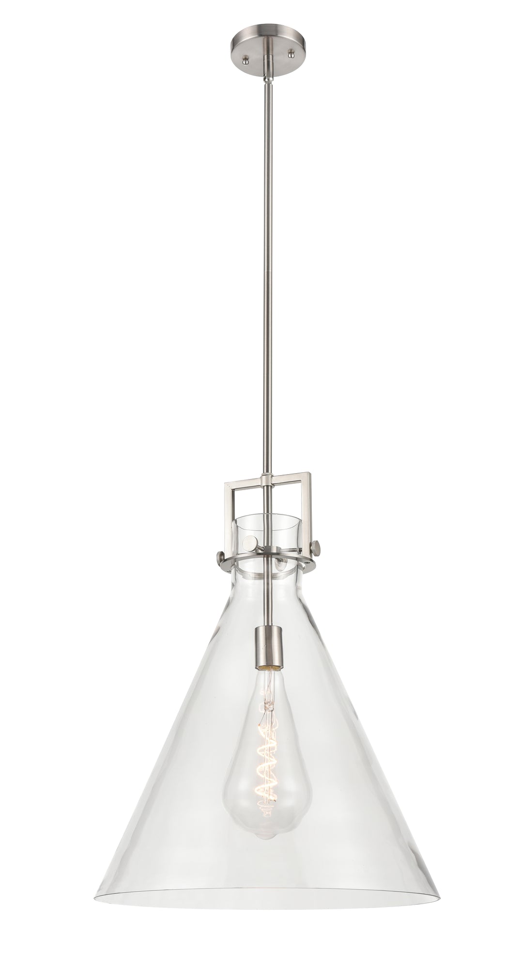 Innovations Lighting Newton Cone 18" Pendant - Satin Nickel Pendants Innovations Lighting Clear ; Glass Type: Clear  