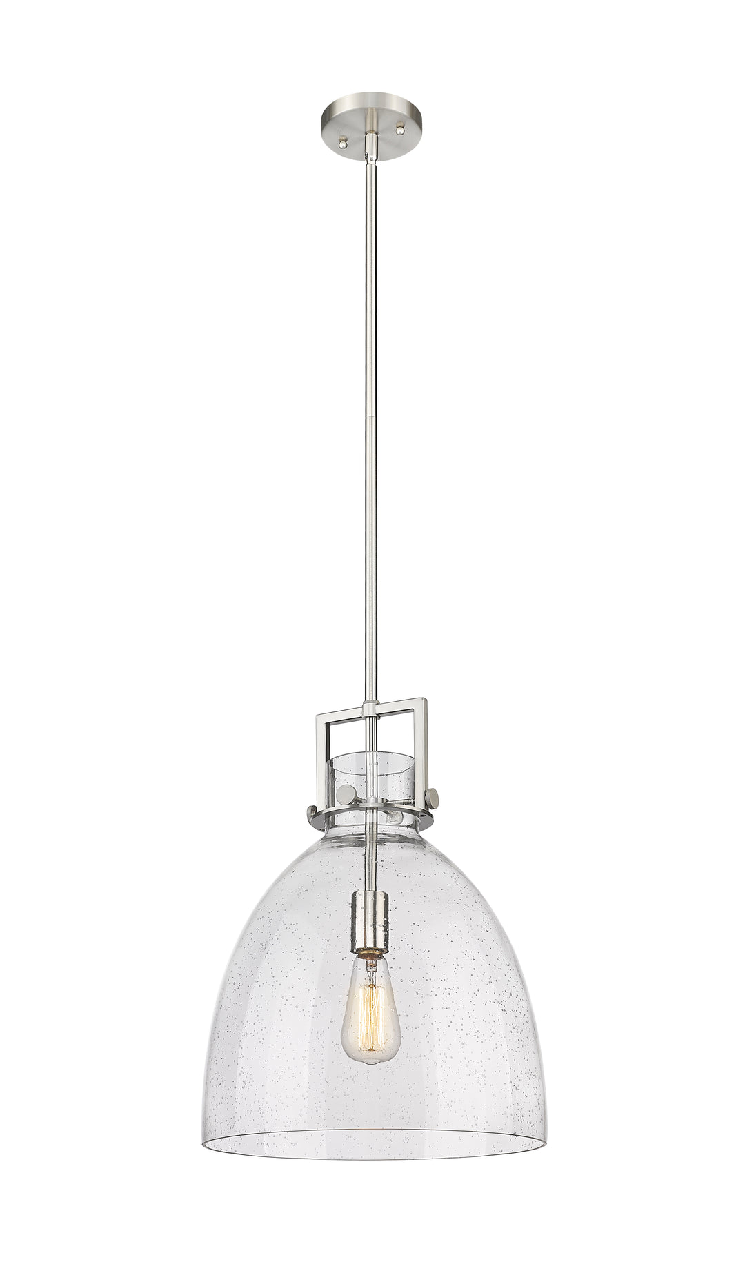 Innovations Lighting Newton Bell 14" Pendant - Satin Nickel Pendants Innovations Lighting Seedy ; Glass Type: Seeded  