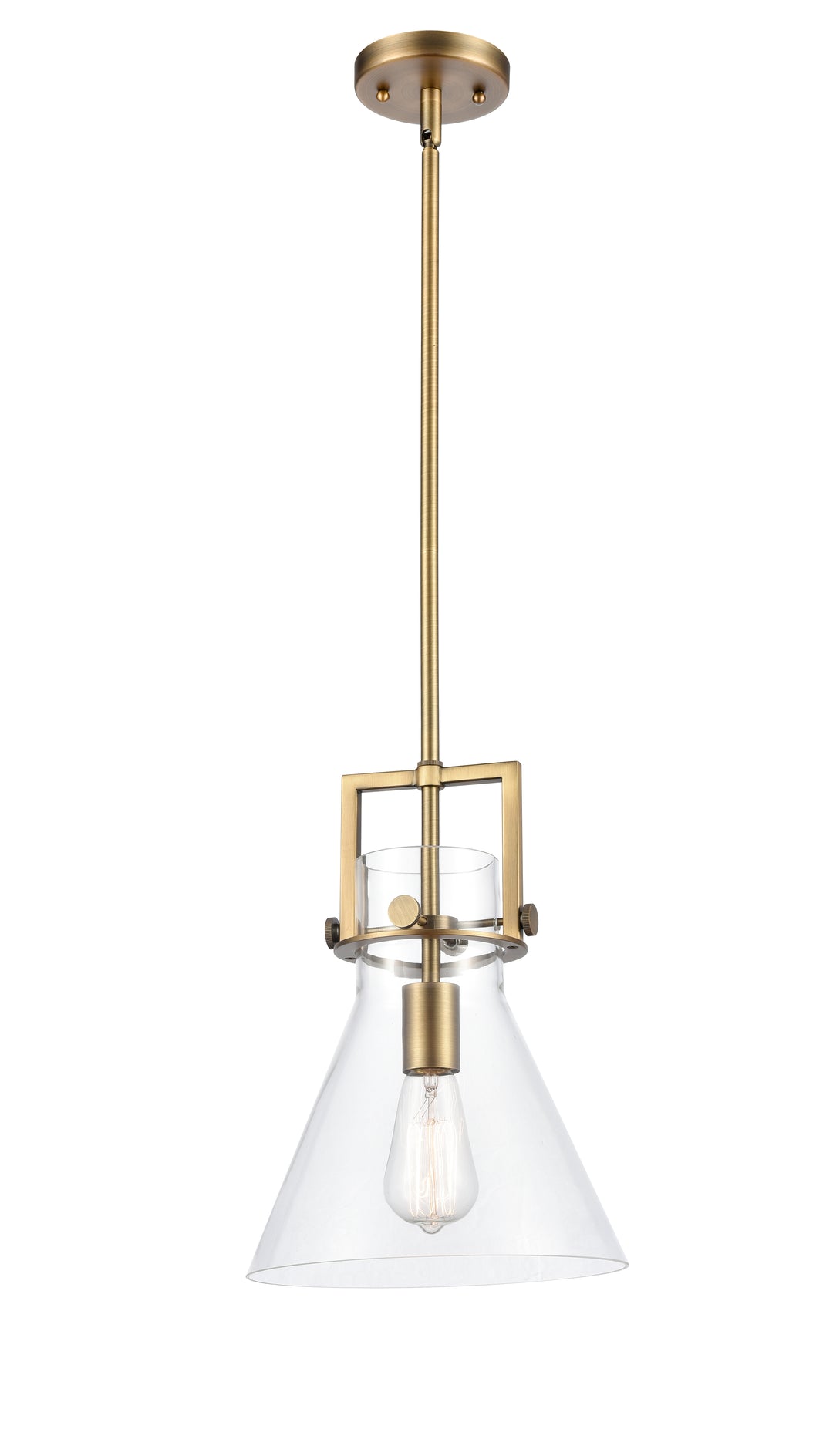 Innovations Lighting Newton Cone Mini Pendant Mini Pendant Innovations Lighting Brushed Brass Clear Newton Cone 10