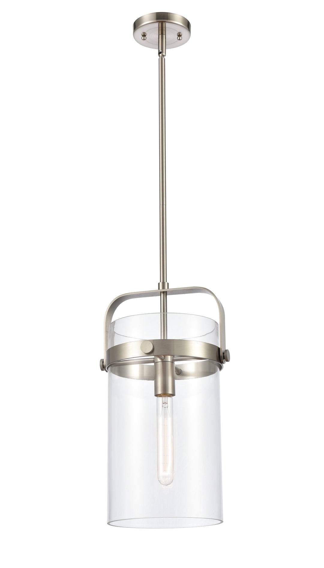 Innovations Lighting Pilaster 8" Mini Pendant - Satin Nickel Mini-Pendants Innovations Lighting Clear ; Glass Type: Transparent  