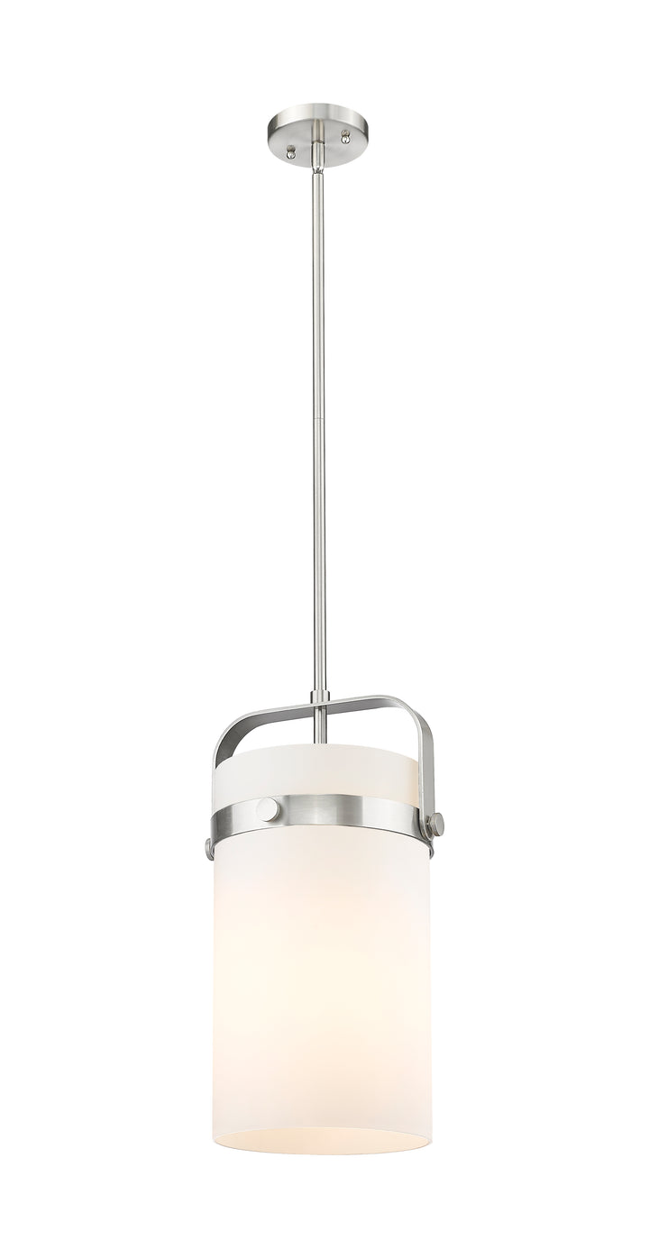 Innovations Lighting Pilaster 8" Mini Pendant - Satin Nickel Mini-Pendants Innovations Lighting Cased Matte White ; Glass Type: Frosted  