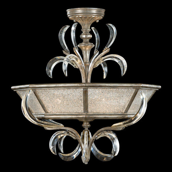 Fine Art Handcrafted Lighting Beveled Arcs 26"W Round Semi-Flush Mount in Warm Muted Silver Leaf (704340ST)
