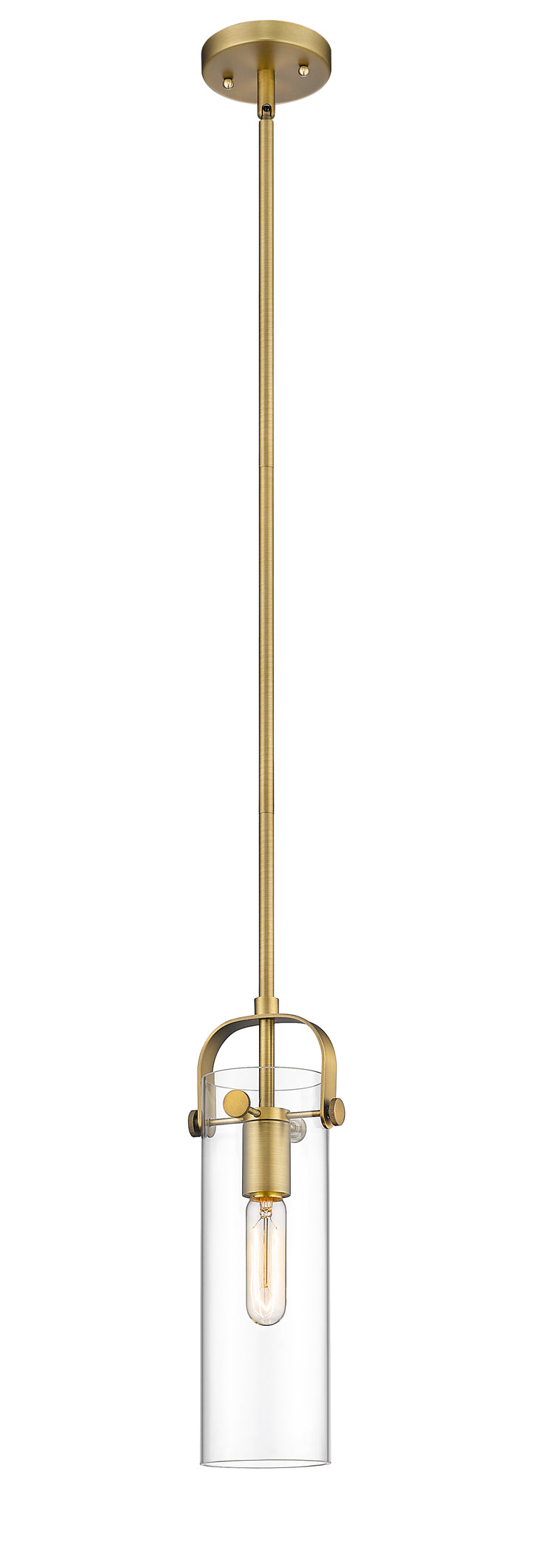 Innovations Lighting Pilaster II Cylinder 12" Pendant - Brushed Brass Pendants Innovations Lighting Clear ; Glass Type: Clear  