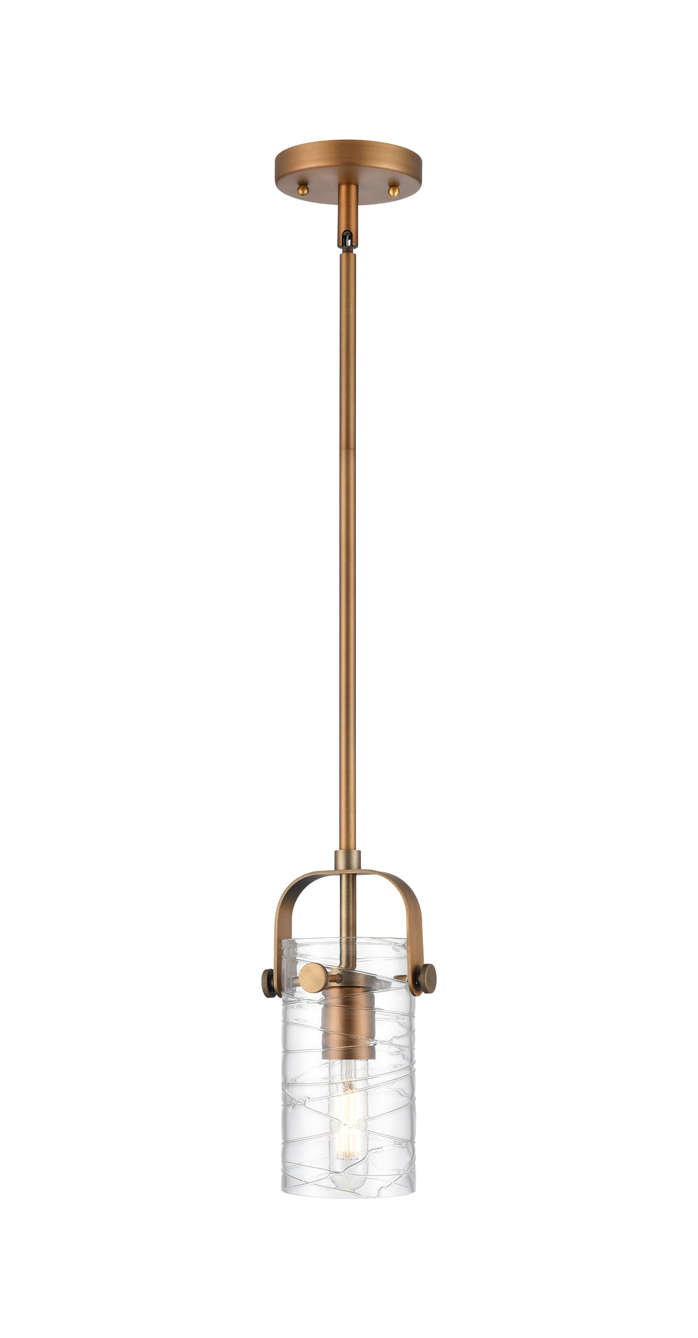 Innovations Lighting Pilaster II Cylinder 7" Pendant - Brushed Brass Pendants Innovations Lighting Deco Swirl ; Glass Type: Transparent  