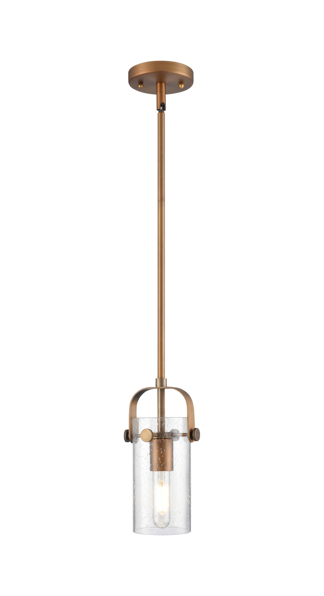 Innovations Lighting Pilaster II Cylinder 7" Pendant - Brushed Brass Pendants Innovations Lighting Seedy ; Glass Type: Seedy  