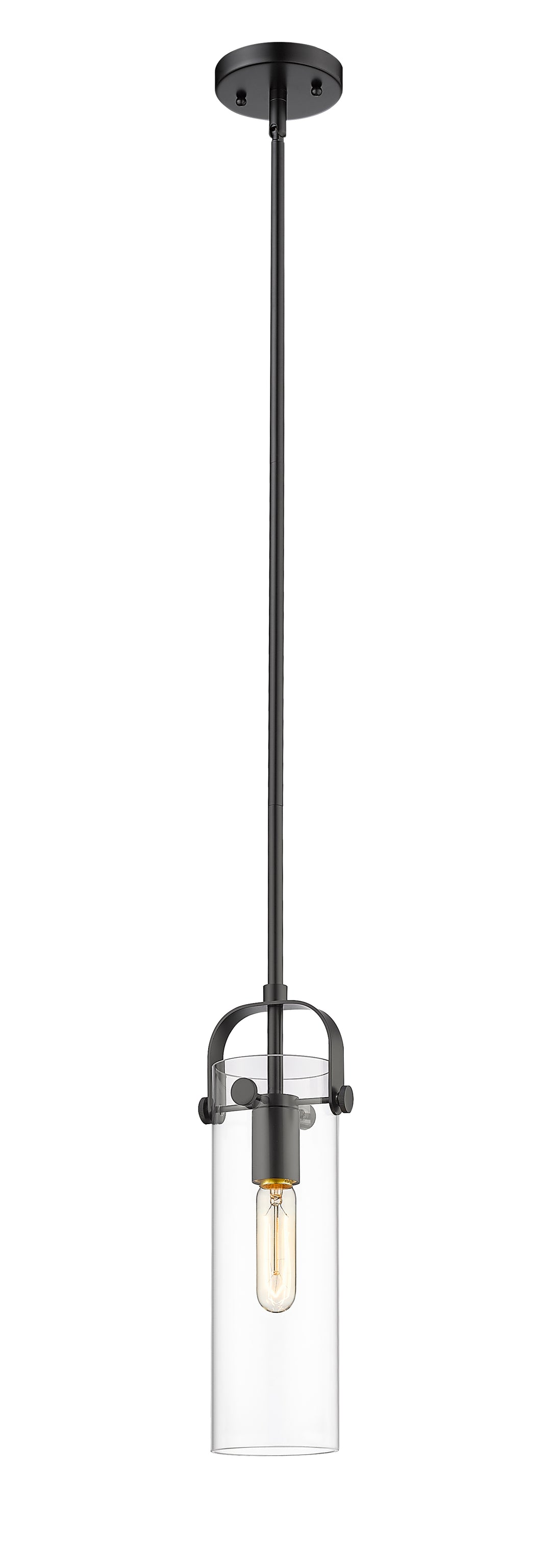 Innovations Lighting Pilaster II Cylinder 12" Pendant - Matte Black Pendants Innovations Lighting Clear ; Glass Type: Clear  