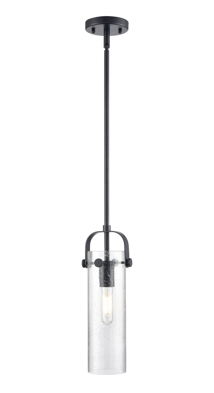 Innovations Lighting Pilaster II Cylinder 12" Pendant - Matte Black Pendants Innovations Lighting Seedy ; Glass Type: Seedy  