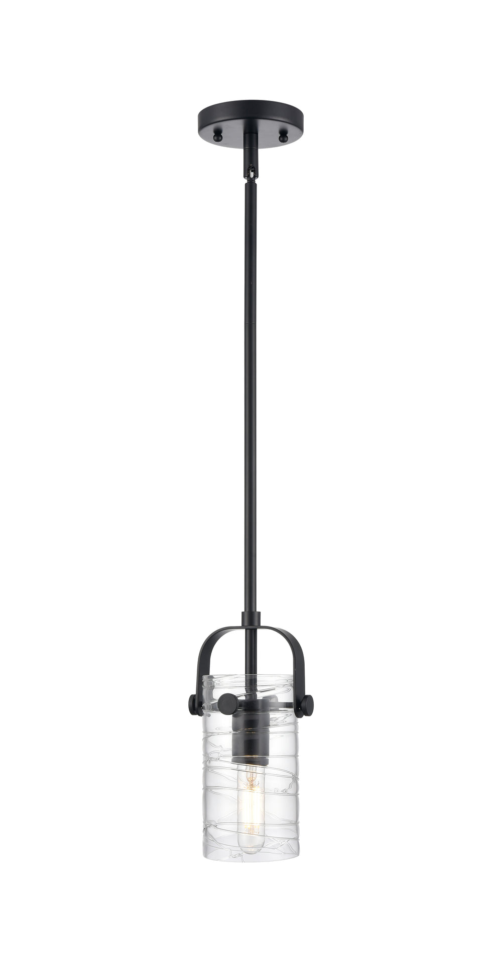 Innovations Lighting Pilaster II Cylinder 7" Pendant - Matte Black Pendants Innovations Lighting Deco Swirl ; Glass Type: Transparent  