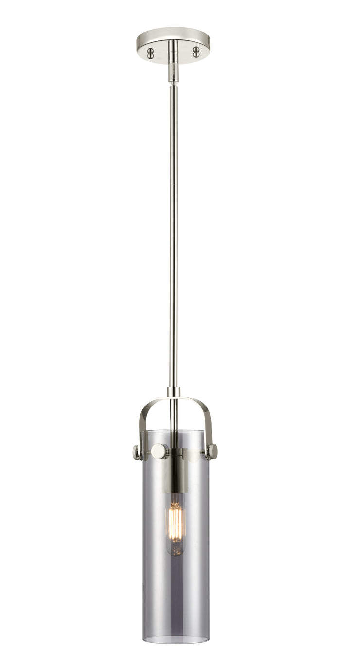 Innovations Lighting Pilaster II Cylinder 12" Pendant - Polished Nickel Pendants Innovations Lighting Light Smoke ; Glass Type: Smoked  