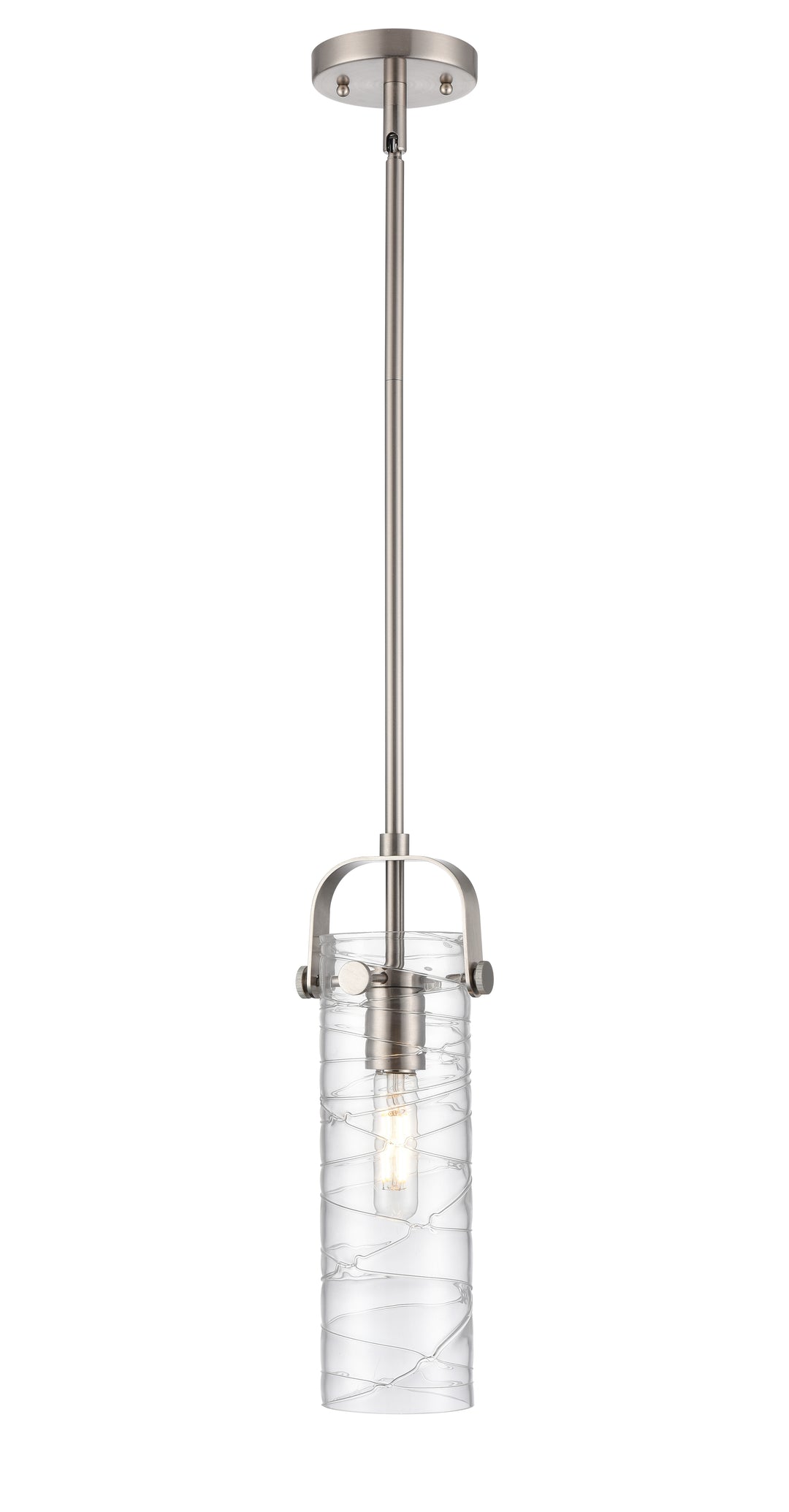 Innovations Lighting Pilaster II Cylinder 12" Pendant - Satin Nickel Pendants Innovations Lighting Deco Swirl ; Glass Type: Transparent  