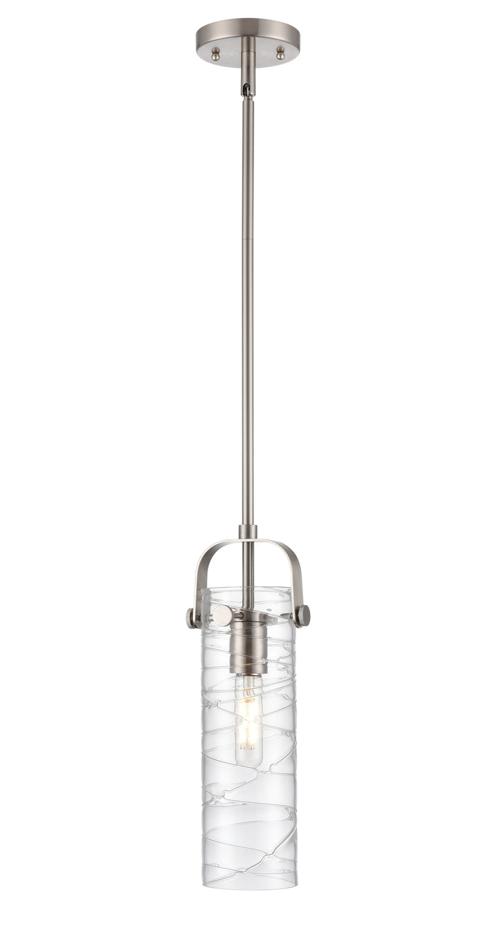 Innovations Lighting Pilaster II Cylinder 12" Pendant - Satin Nickel Pendants Innovations Lighting Deco Swirl ; Glass Type: Transparent  