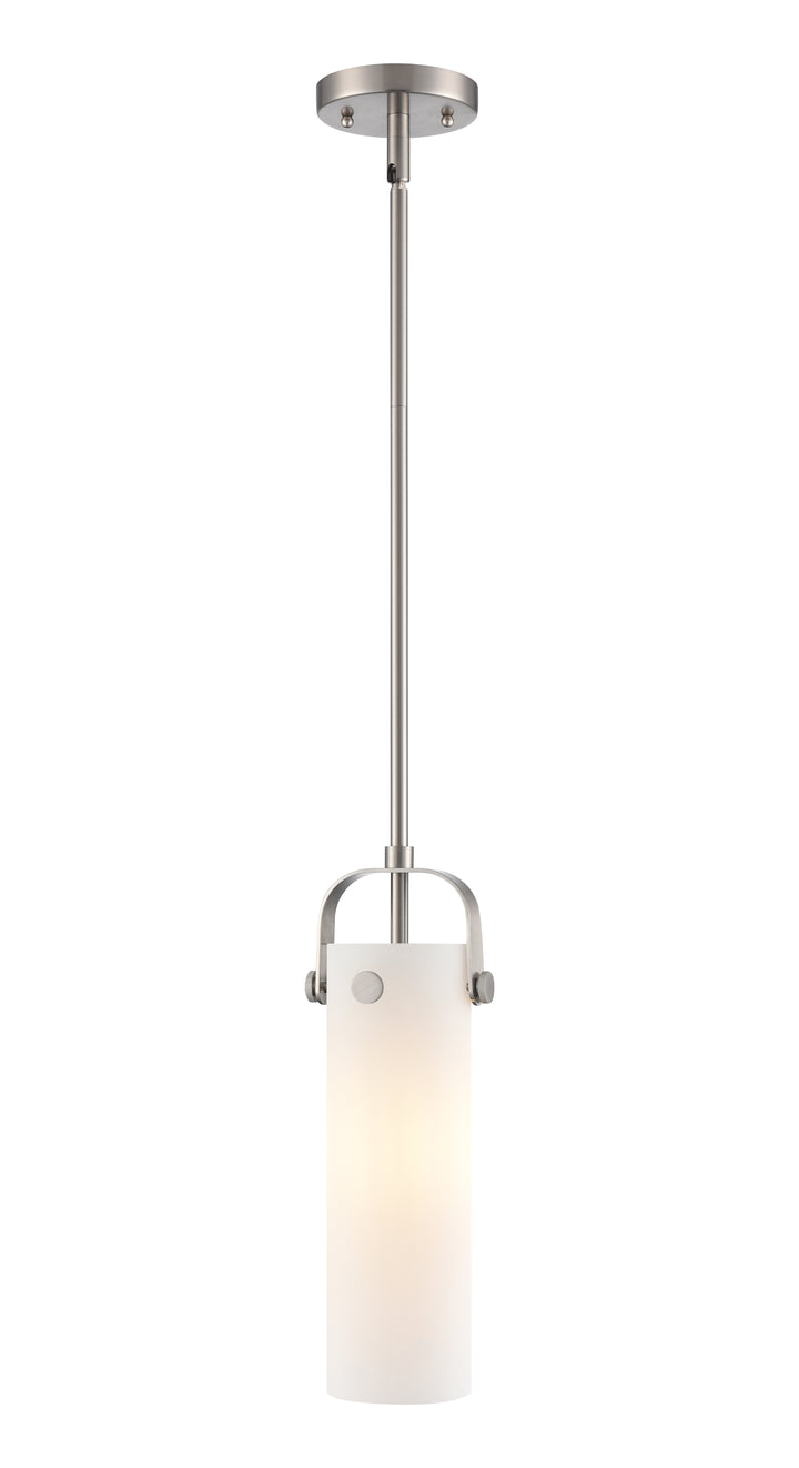 Innovations Lighting Pilaster II Cylinder 12" Pendant - Satin Nickel Pendants Innovations Lighting White ; Glass Type: Frosted  