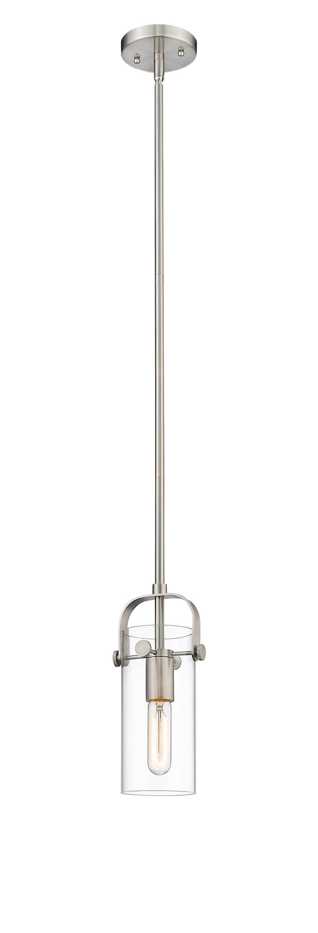 Innovations Lighting Pilaster II Cylinder 7" Pendant - Satin Nickel Pendants Innovations Lighting Clear ; Glass Type: Clear  