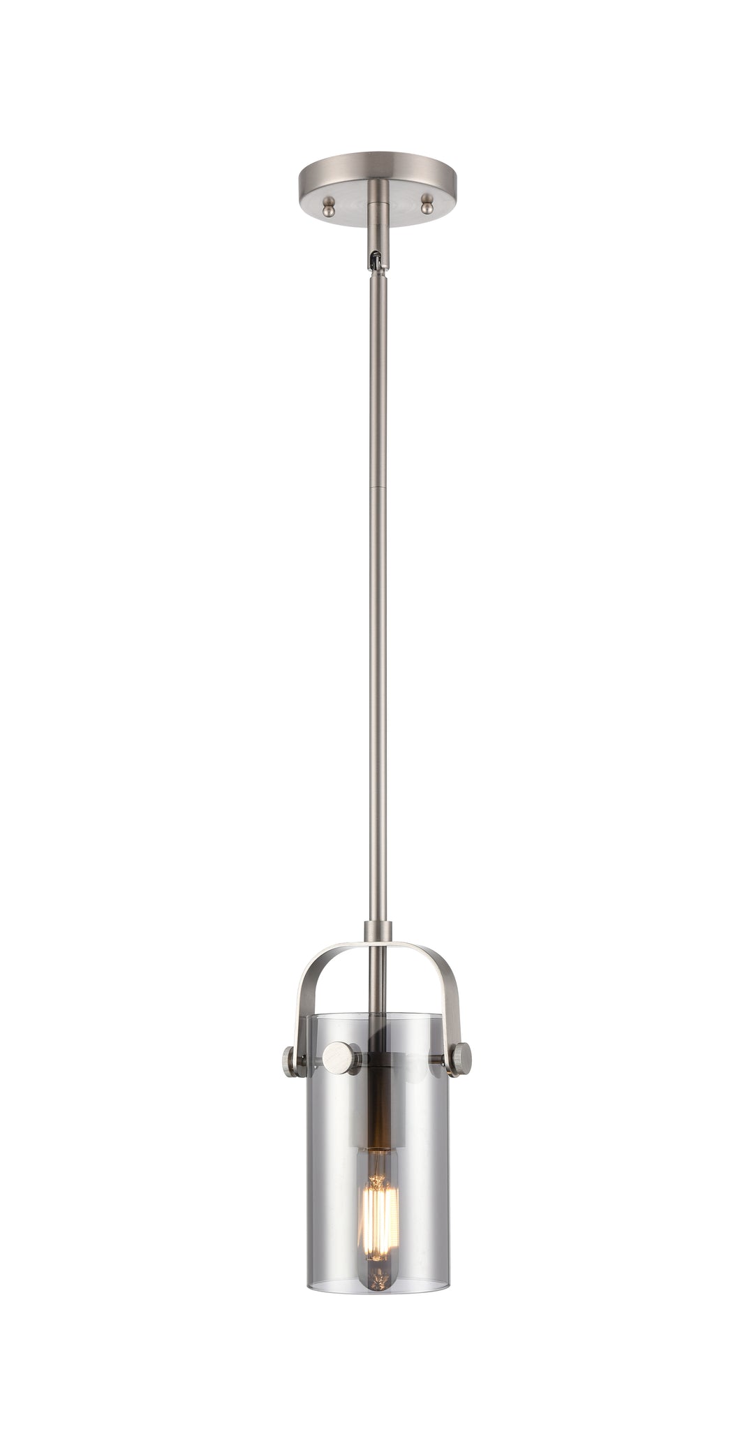 Innovations Lighting Pilaster II Cylinder 7" Pendant - Satin Nickel Pendants Innovations Lighting Light Smoke ; Glass Type: Smoked  