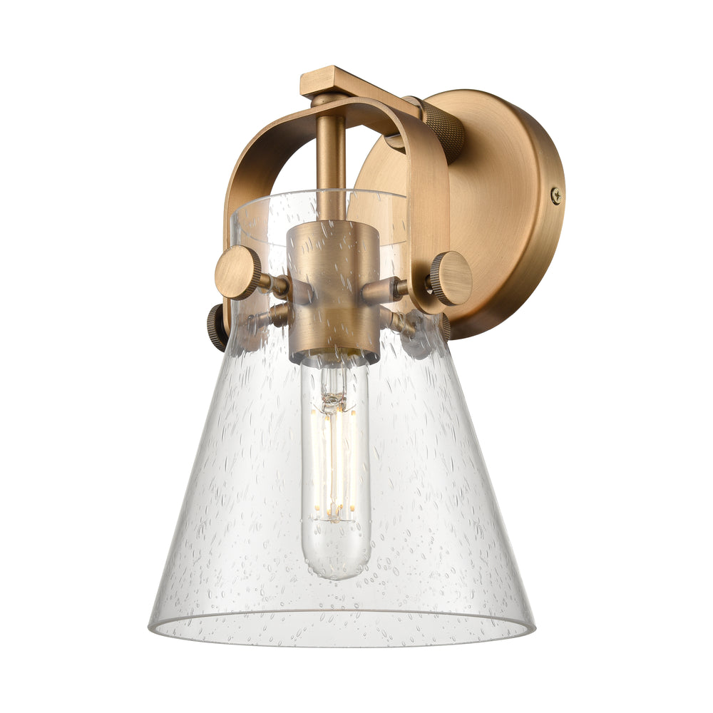 Innovations Lighting Pilaster II Cone 6" Sconce - Brushed Brass Wall Sconces Innovations Lighting Seedy ; Glass Type: Seeded  