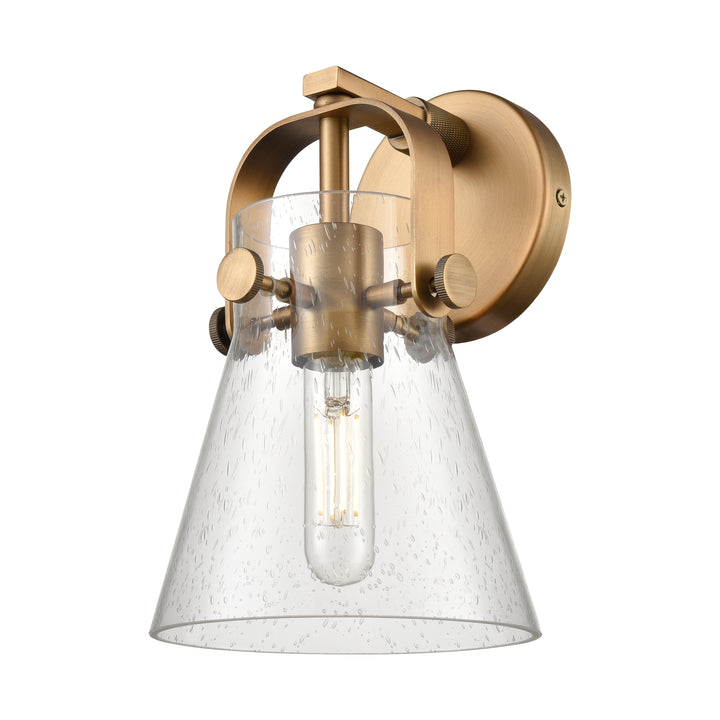 Innovations Lighting Pilaster II Cone 6" Sconce - Brushed Brass Wall Sconces Innovations Lighting Seedy ; Glass Type: Seeded  