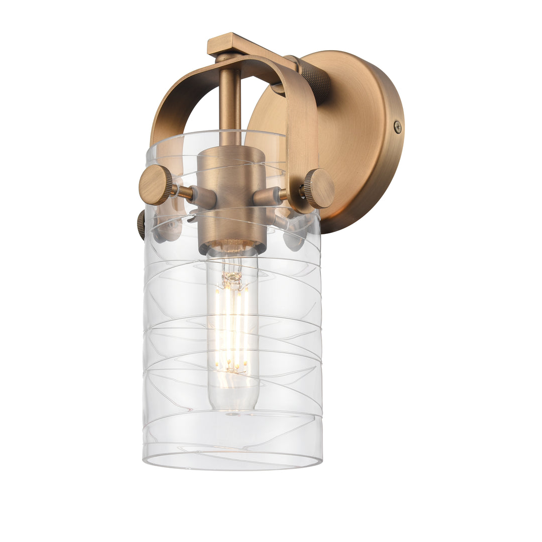 Innovations Lighting Pilaster II Cylinder 7" Sconce - Brushed Brass Wall Sconces Innovations Lighting Deco Swirl ; Glass Type: Transparent  