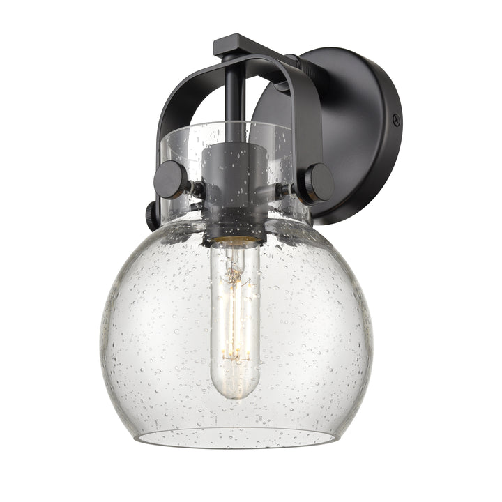 Innovations Lighting Pilaster II Sphere 6" Sconce - Matte Black Wall Sconces Innovations Lighting Seedy ; Glass Type: Seeded  