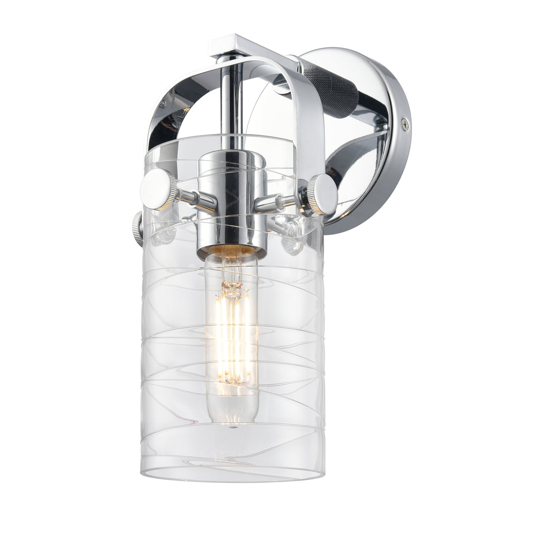 Innovations Lighting Pilaster II Cylinder 7" Sconce - Polished Chrome Wall Sconces Innovations Lighting Deco Swirl ; Glass Type: Transparent  