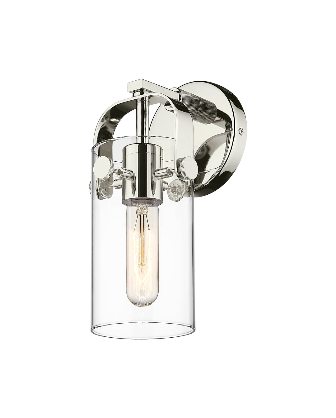 Innovations Lighting Pilaster II Cylinder 7" Sconce - Polished Nickel Wall Sconces Innovations Lighting Clear ; Glass Type: Clear  