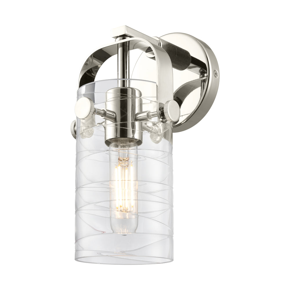 Innovations Lighting Pilaster II Cylinder 7" Sconce - Polished Nickel Wall Sconces Innovations Lighting Deco Swirl ; Glass Type: Transparent  