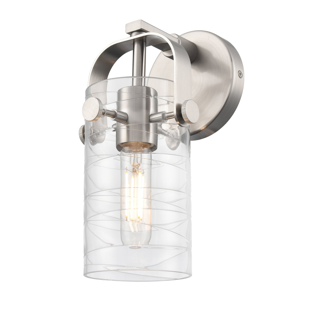 Innovations Lighting Pilaster II Cylinder 7" Sconce - Satin Nickel Wall Sconces Innovations Lighting Deco Swirl ; Glass Type: Transparent  