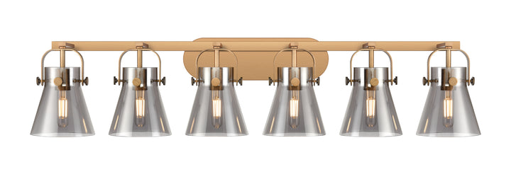 Innovations Lighting Pilaster II Cone 6" Bath Vanity Light - Brushed Brass Vanity Lights Innovations Lighting Light Smoke ; Glass Type: Smoked  