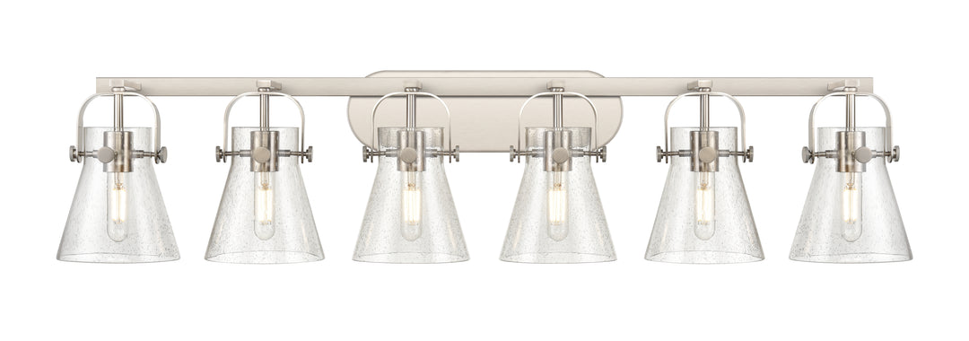 Innovations Lighting Pilaster II Cone 6" Bath Vanity Light - Satin Nickel Vanity Lights Innovations Lighting Seedy ; Glass Type: Seeded  