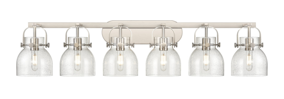 Innovations Lighting Pilaster II Bell 6" Bath Vanity Light - Satin Nickel Vanity Lights Innovations Lighting Seedy ; Glass Type: Seeded  