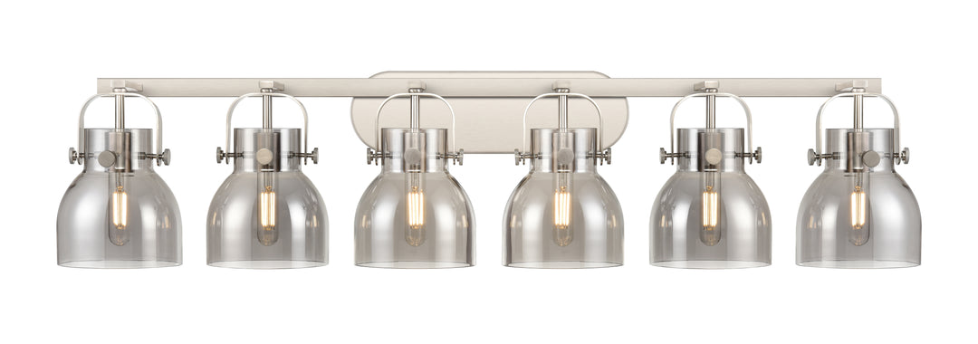 Innovations Lighting Pilaster II Bell 6" Bath Vanity Light - Satin Nickel Vanity Lights Innovations Lighting Light Smoke ; Glass Type: Smoked  