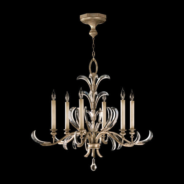Fine Art Handcrafted Lighting Beveled Arcs 37"W Round Chandelier in Warm Muted Silver Leaf (739140ST)