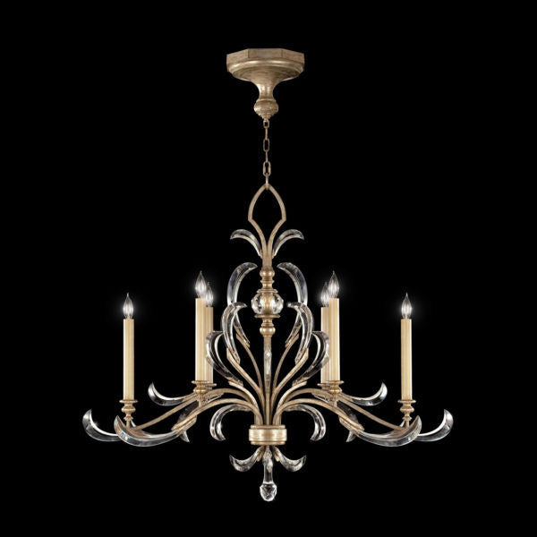 Fine Art Handcrafted Lighting Beveled Arcs 44"W Oblong Chandelier in Warm Muted Silver Leaf (739240ST)