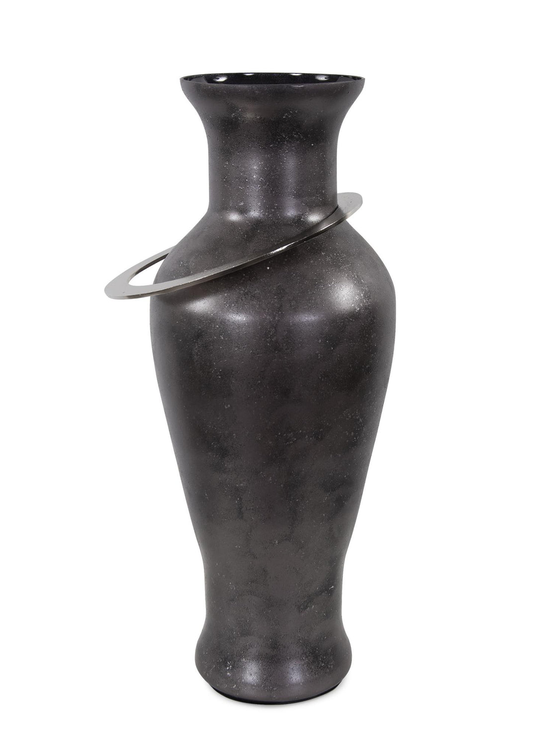 Howard Elliott Black Ore Glass Vase with Metal Accent