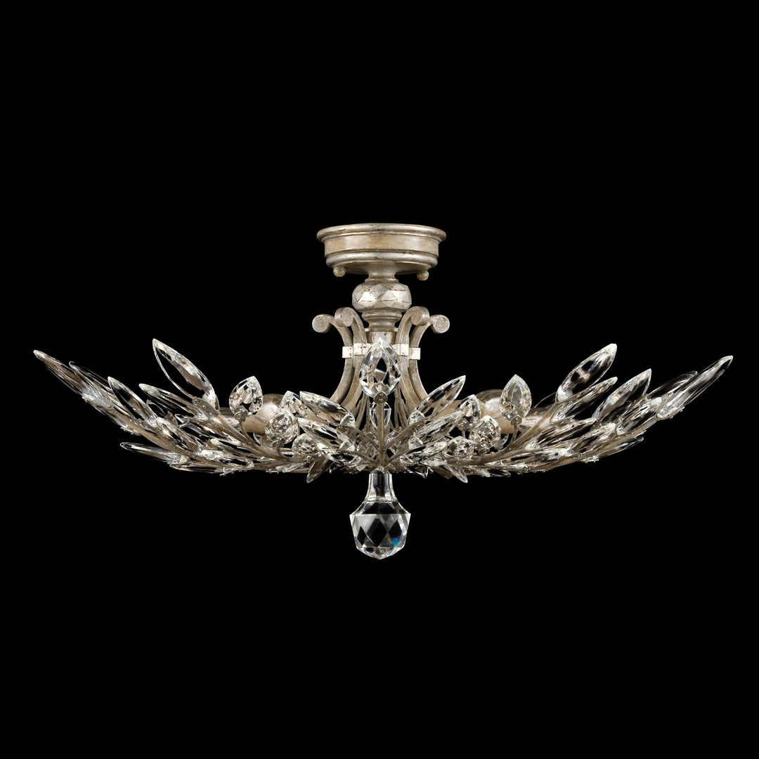 Fine Art Handcrafted Lighting Crystal Laurel 28"W Round Semi-Flush Mount in Antique Taupe with Silver Leaf Accents (753440ST)