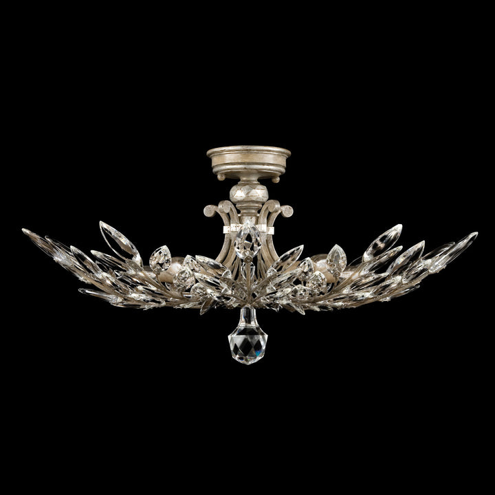 Fine Art Handcrafted Lighting Crystal Laurel 28"W Round Semi-Flush Mount in Antique Taupe with Silver Leaf Accents (753440ST)