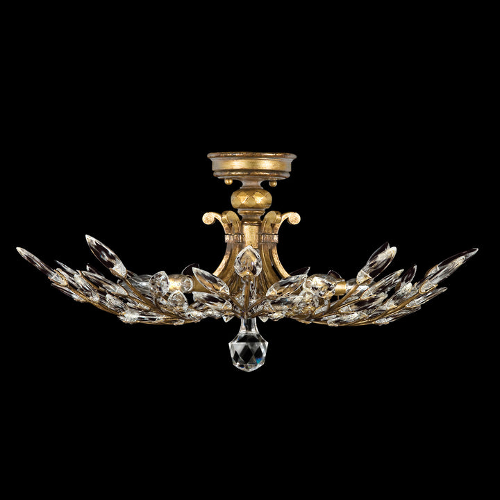 Fine Art Handcrafted Lighting Crystal Laurel 28"W Round Semi-Flush Mount in Antique Warm Gold Leaf (776240ST)