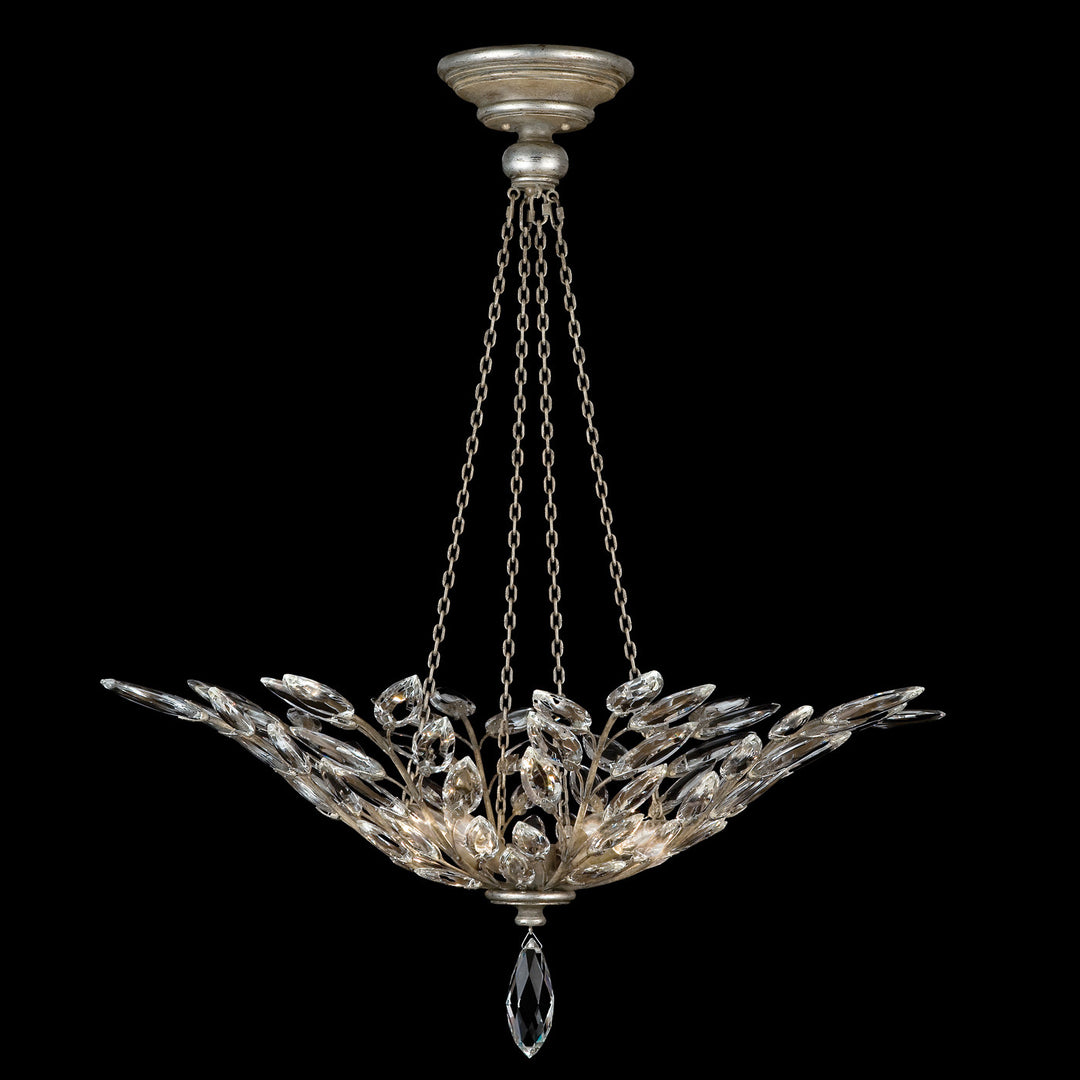 Fine Art Handcrafted Lighting Crystal Laurel 35"W Round Pendant in Antique Taupe with Silver Leaf Accents (753640ST)