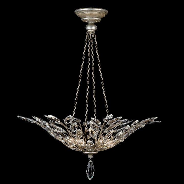 Fine Art Handcrafted Lighting Crystal Laurel 35"W Round Pendant in Antique Taupe with Silver Leaf Accents (753640ST)