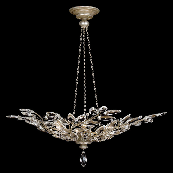 Fine Art Handcrafted Lighting Crystal Laurel 47"W Round Pendant in Antique Taupe with Silver Leaf Accents (753740ST)