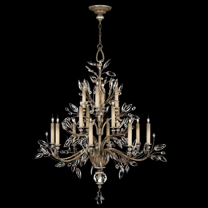 Fine Art Handcrafted Lighting Crystal Laurel 45"W Round Chandelier in Antique Taupe with Silver Leaf Accents (759440ST)