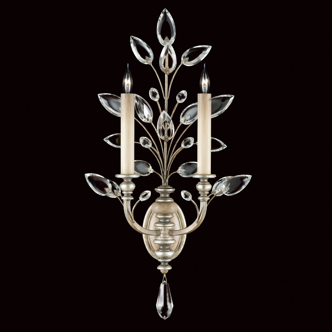 Fine Art Handcrafted Lighting Crystal Laurel 28"H Sconce in Antique Taupe with Silver Leaf Accents (759750ST)