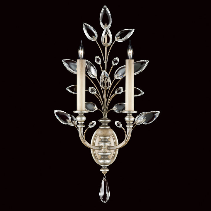Fine Art Handcrafted Lighting Crystal Laurel 28"H Sconce in Antique Taupe with Silver Leaf Accents (759750ST)